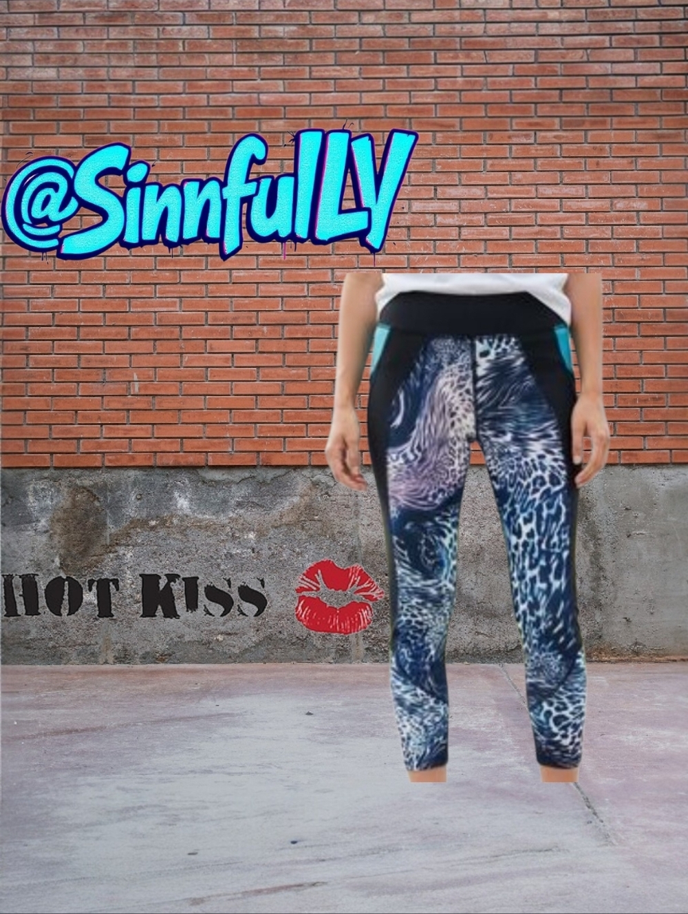 Hot Kiss Blue & Black Patterned Girls' Active Leggings